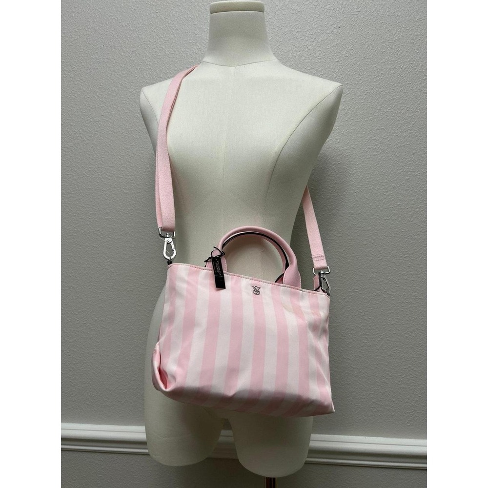 NWT Victoria's Secret Pink Iconic Stripes Nylon Tote Crossbody Bag Minor Flaw